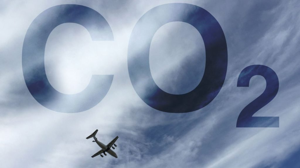 cielo, aereo, scritta CO2
